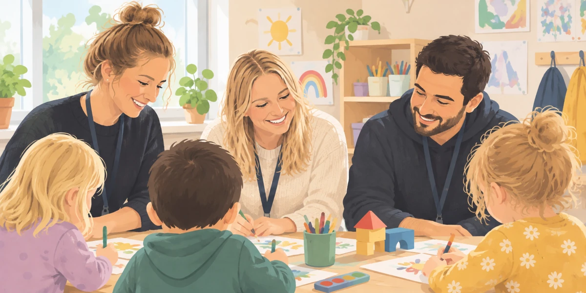 Illustration av pedagoger och skapande på förskolan